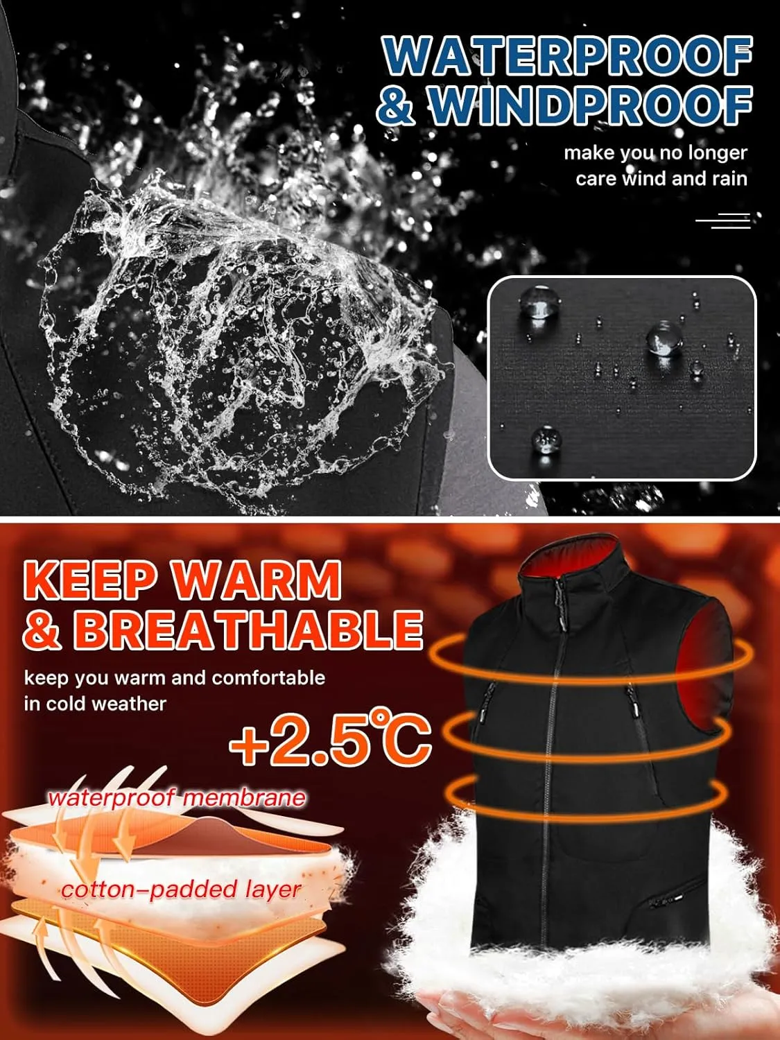 FREE SOLDIER Men's Warm Golf Vest Outerwear Windproof Reversible Puffer Vest Sleeveless Jacket for Casual Hiking Travel