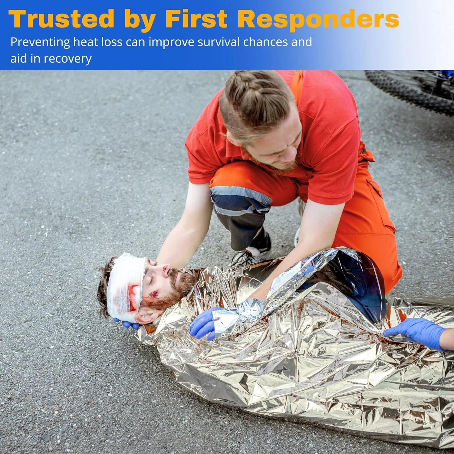 FRONTLINE Emergency Thermal Blankets Large 54" x 84" Mylar Blankets Survival Gear Camping Gear Emergency Space Blanket First Aid for Survival (20)