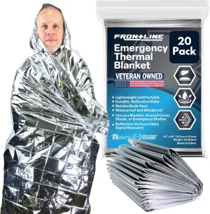 FRONTLINE Emergency Thermal Blankets Large 54" x 84" Mylar Blankets Survival Gear Camping Gear Emergency Space Blanket First Aid for Survival (20)