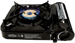 GAS ONE GS-3800DF Dual Spiral Flame 11,000 BTU Portable Gas Stove with Heavy Duty Clear Carrying Case, CSA Listed , Black
