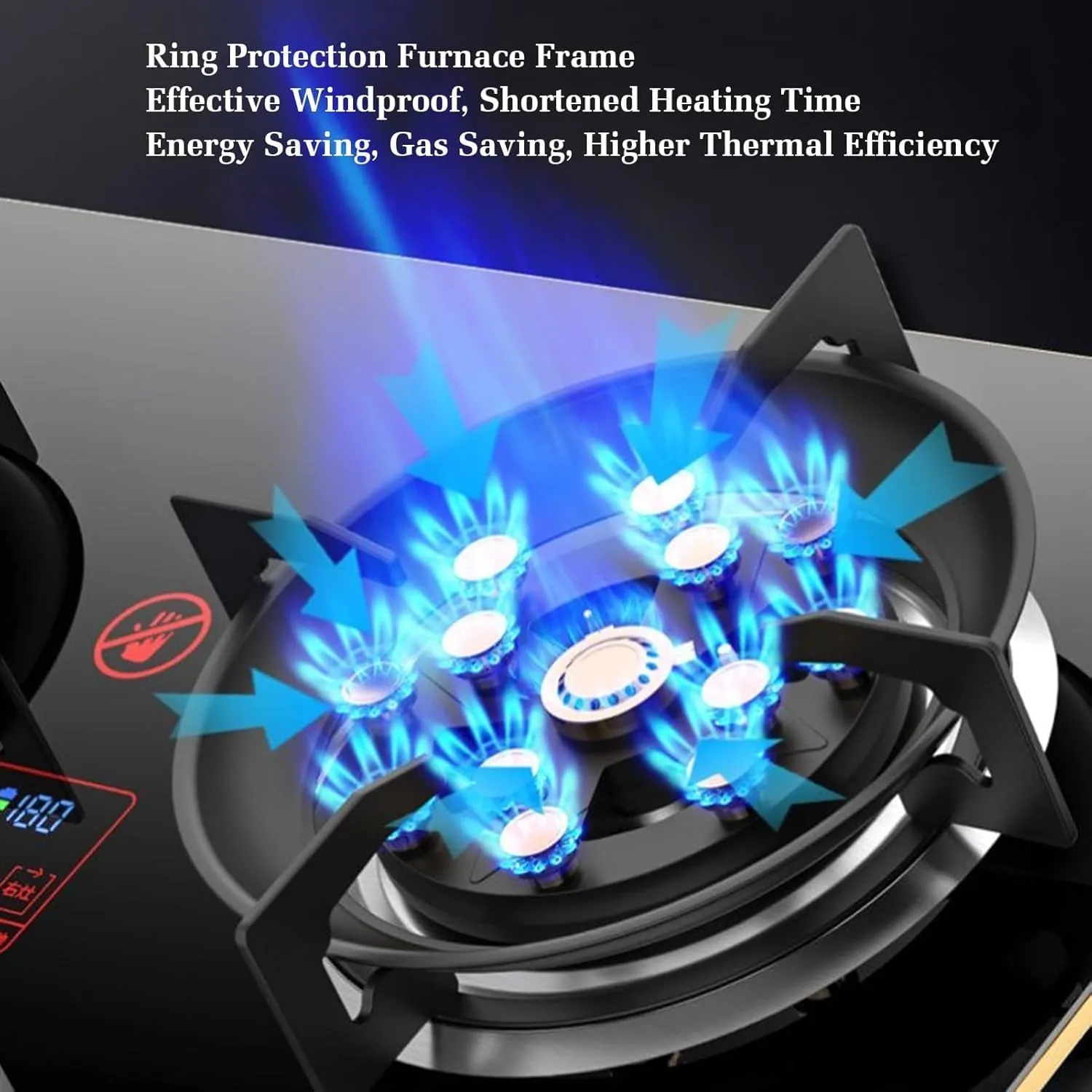 Gas Stove 2 Burners Thirteen Chambers 7.6KW Tempered Glass Ignition Camping Dual Burner LPG/Natural Gas, Accidental Flameout Protection Device(NG)