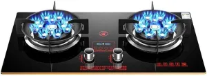 Gas Stove 2 Burners Thirteen Chambers 7.6KW Tempered Glass Ignition Camping Dual Burner LPG/Natural Gas, Accidental Flameout Protection Device(NG)
