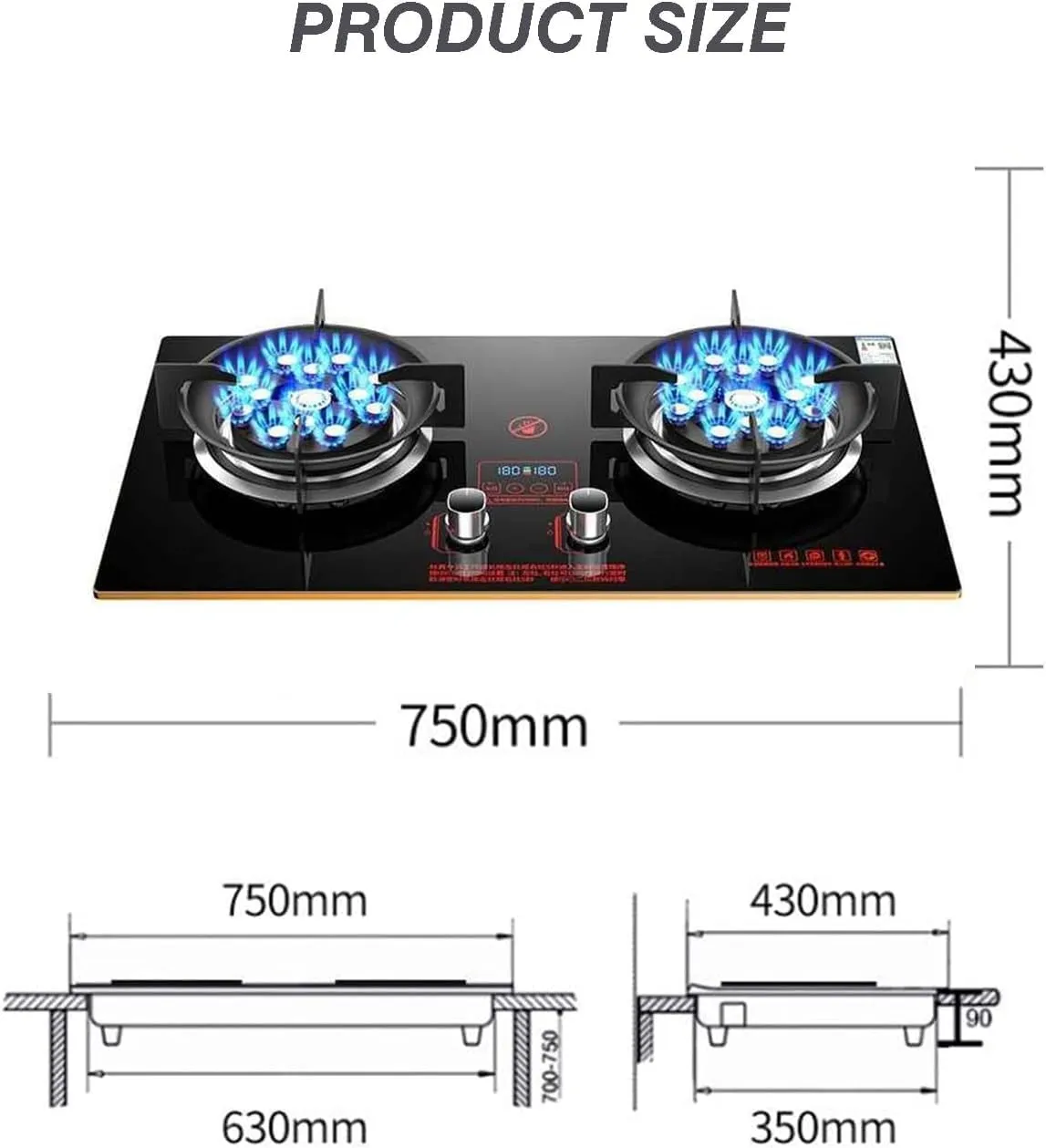 Gas Stove 2 Burners Thirteen Chambers 7.6KW Tempered Glass Ignition Camping Dual Burner LPG/Natural Gas, Accidental Flameout Protection Device(NG)