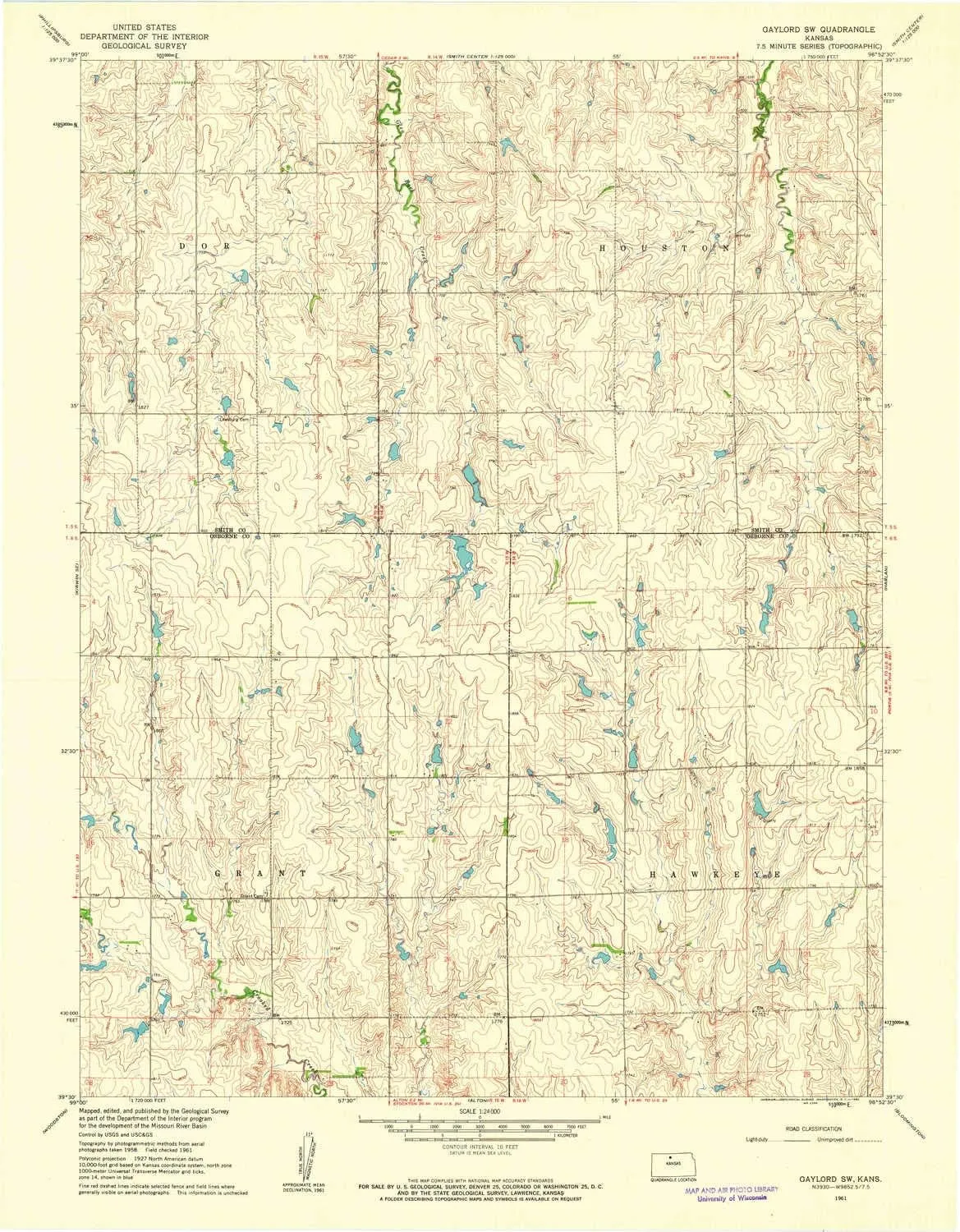 Gaylord SW KS topo map, 1:24000 Scale, 7.5 X 7.5 Minute, Historical, 1961, Updated 1962, 27.06 x 21.09 in