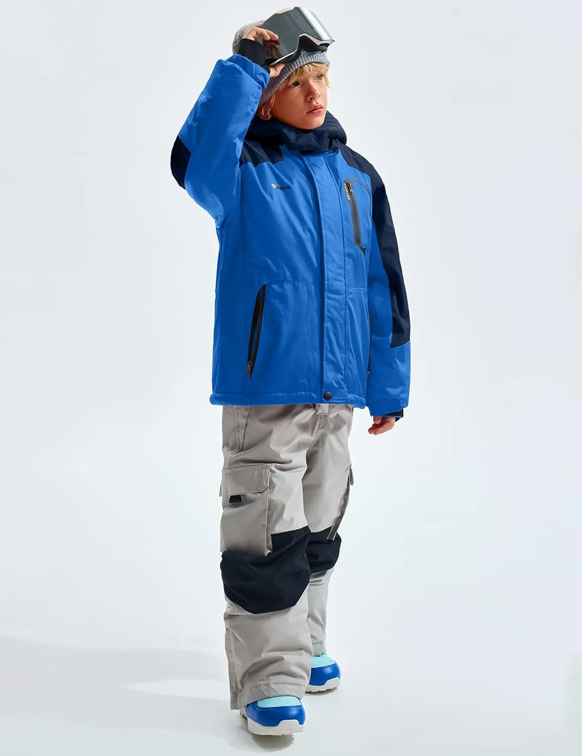 GEMYSE Boy's Waterproof Ski Snow Jacket Hooded Fleece Windproof Winter Jacket