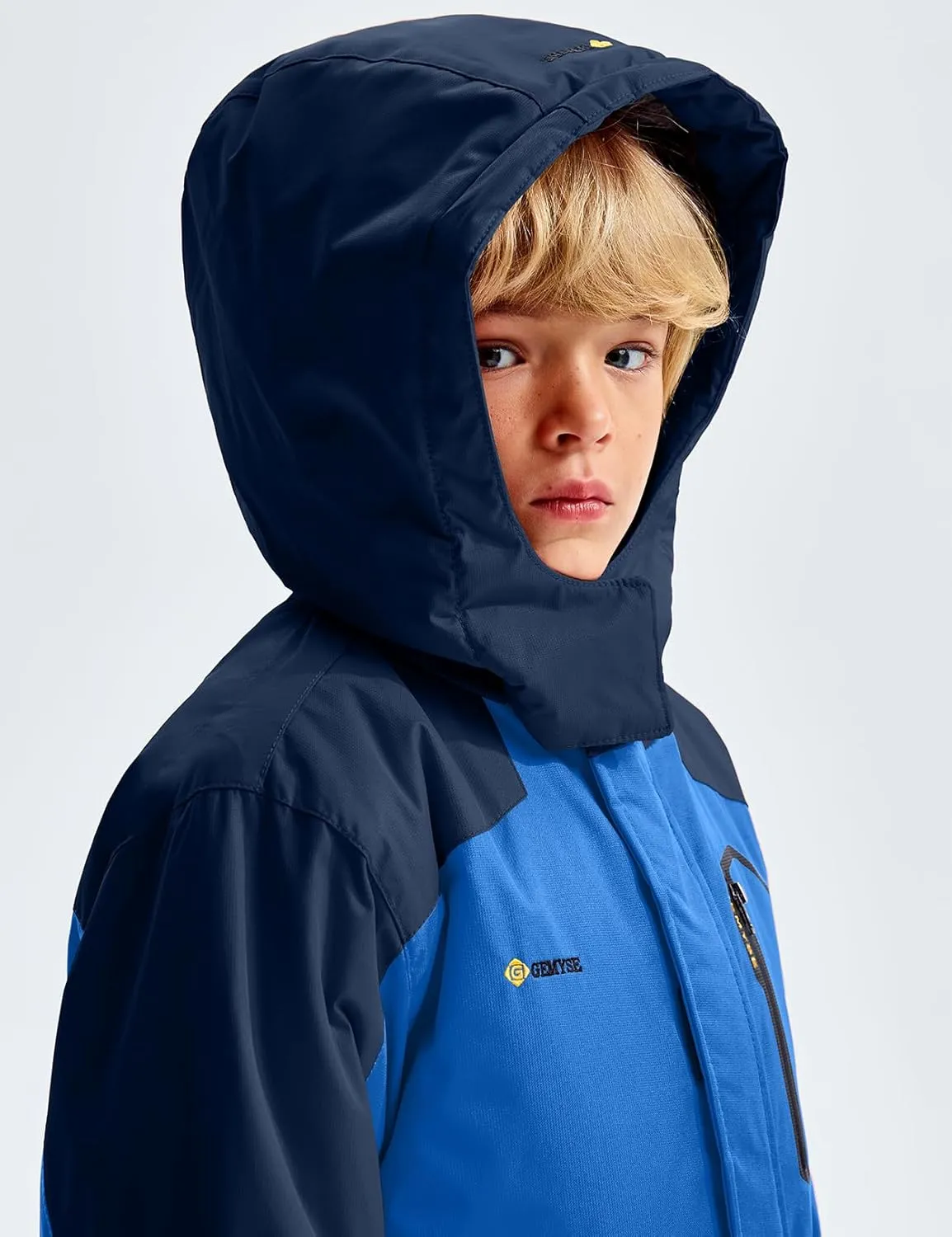 GEMYSE Boy's Waterproof Ski Snow Jacket Hooded Fleece Windproof Winter Jacket