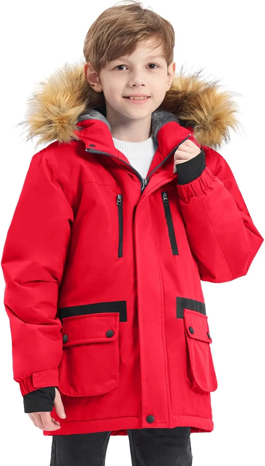 GEMYSE Boy's Winter Waterproof Ski Snow Jacket Hooded Fleece Windproof Jacket
