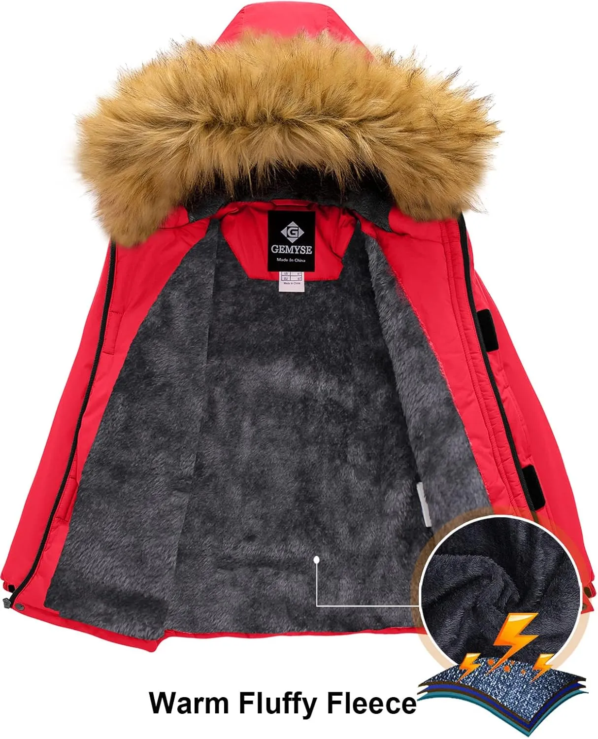GEMYSE Boy's Winter Waterproof Ski Snow Jacket Hooded Fleece Windproof Jacket