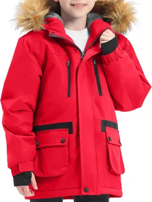 GEMYSE Boy's Winter Waterproof Ski Snow Jacket Hooded Fleece Windproof Jacket