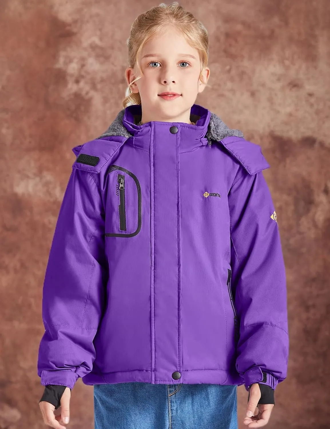 GEMYSE Girl's Waterproof Ski Snow Jacket Fleece Windproof Winter Jacket with Hood