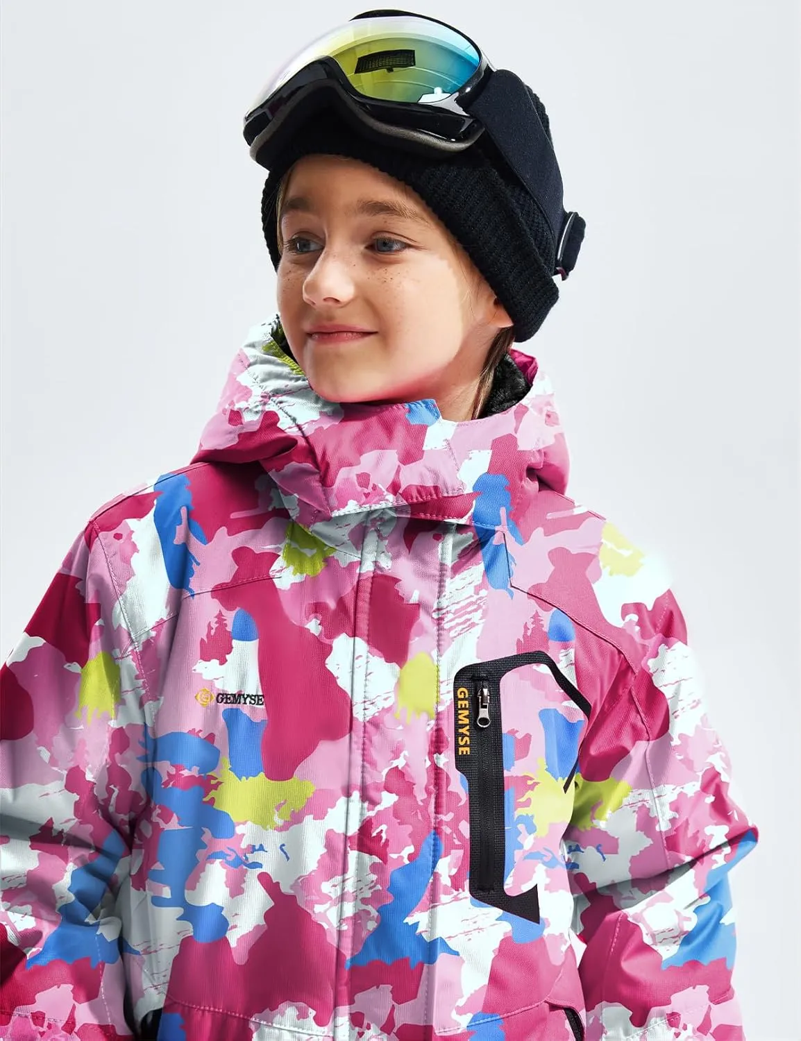 GEMYSE Girl's Waterproof Ski Snow Jacket Fleece Windproof Winter Jacket with Hood