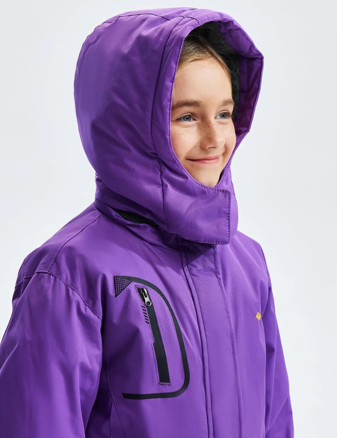 GEMYSE Girl's Waterproof Ski Snow Jacket Fleece Windproof Winter Jacket with Hood