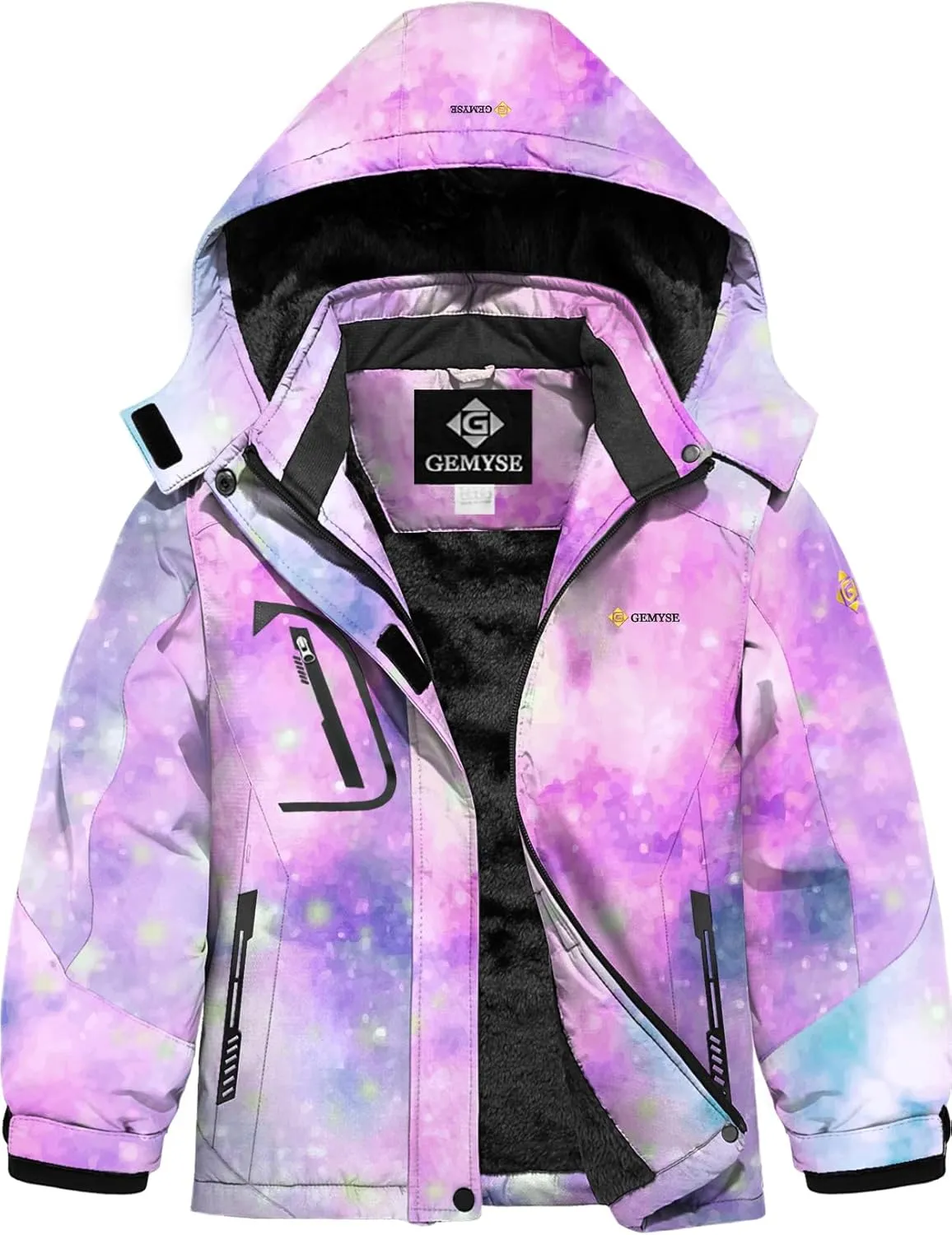 GEMYSE Girl's Waterproof Ski Snow Jacket Fleece Windproof Winter Jacket with Hood