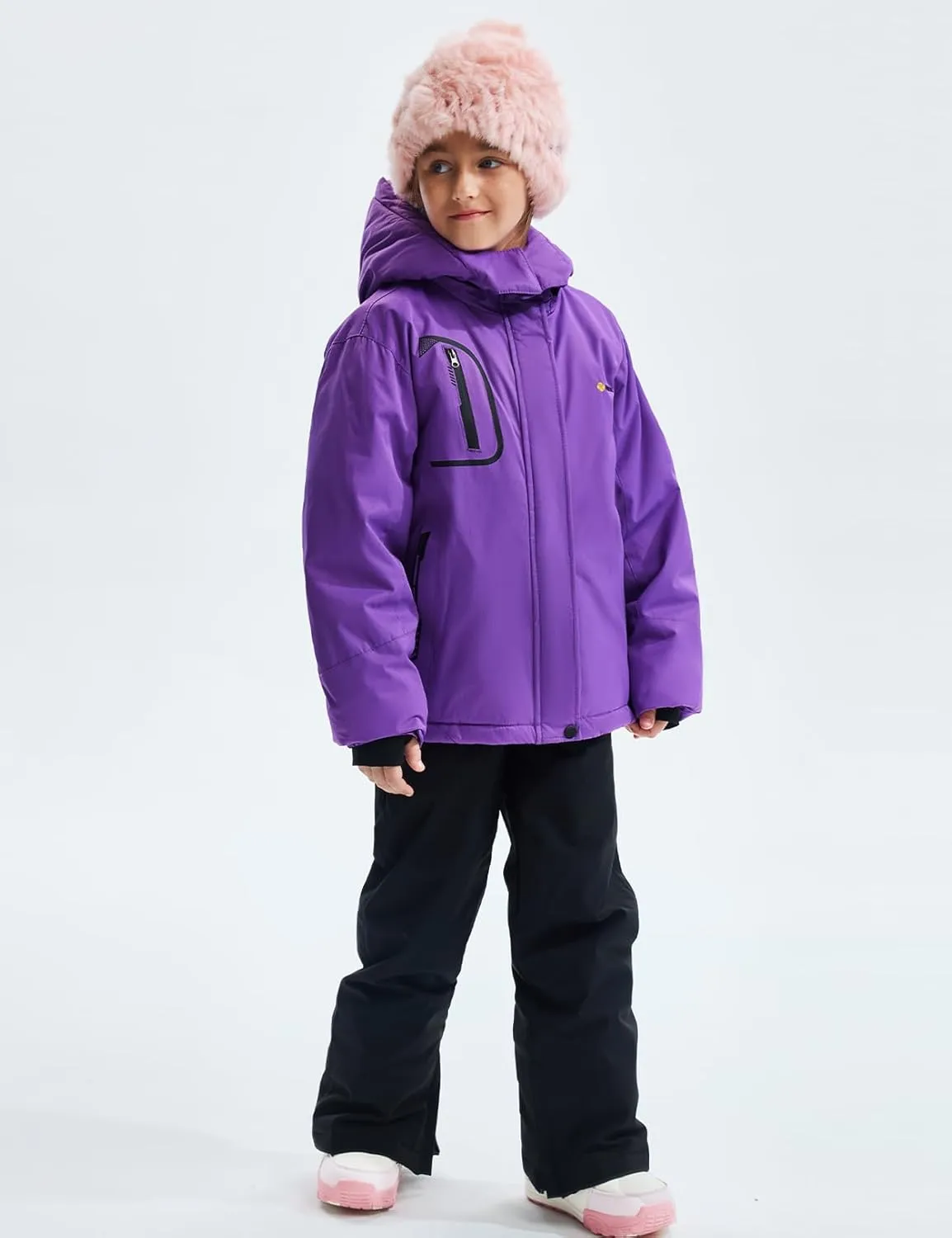 GEMYSE Girl's Waterproof Ski Snow Jacket Fleece Windproof Winter Jacket with Hood