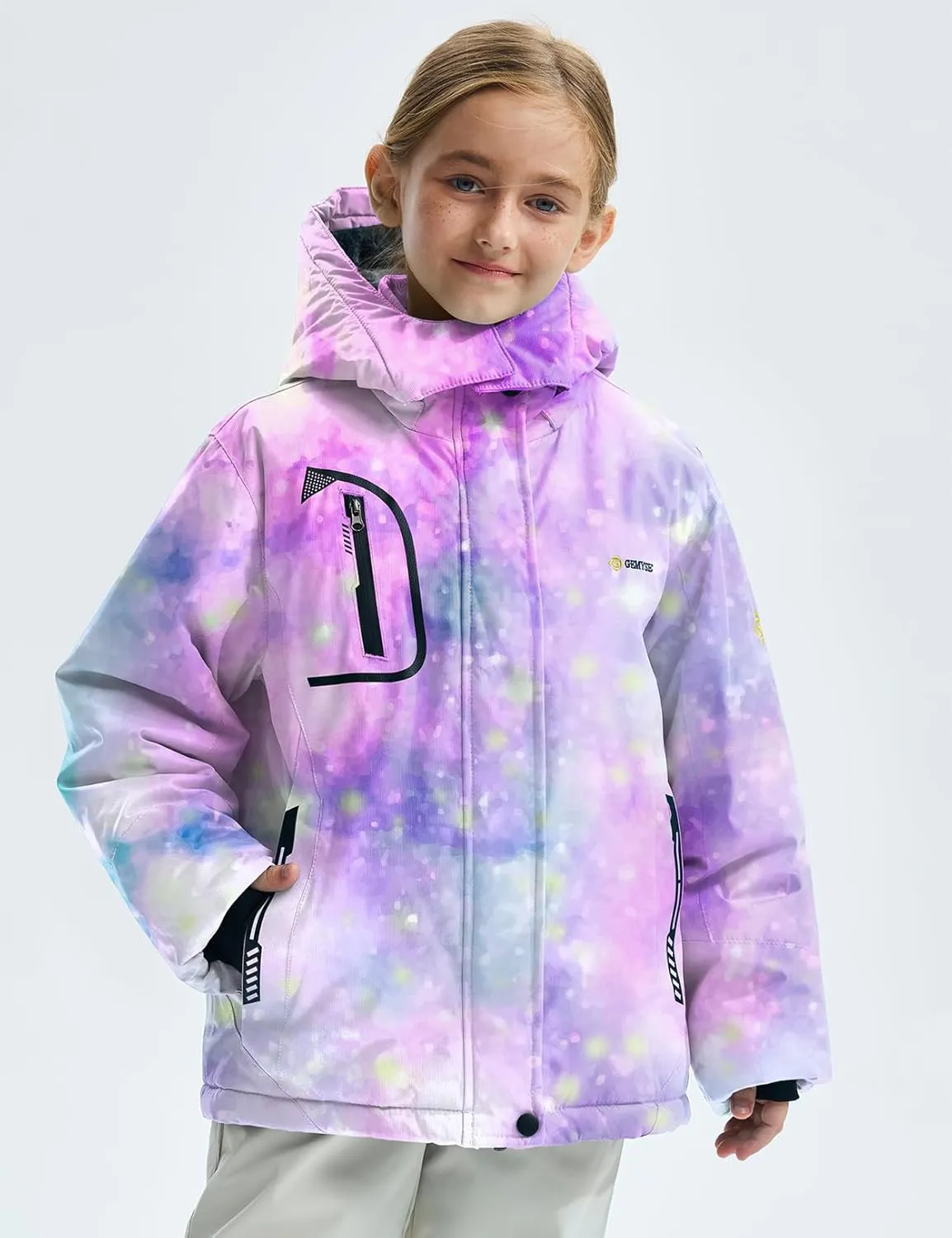 GEMYSE Girl's Waterproof Ski Snow Jacket Fleece Windproof Winter Jacket with Hood