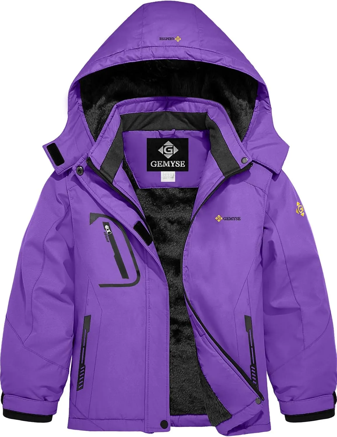 GEMYSE Girl's Waterproof Ski Snow Jacket Fleece Windproof Winter Jacket with Hood