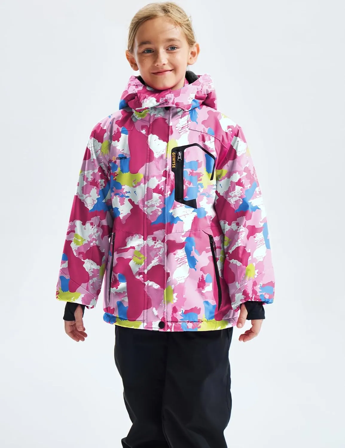 GEMYSE Girl's Waterproof Ski Snow Jacket Fleece Windproof Winter Jacket with Hood
