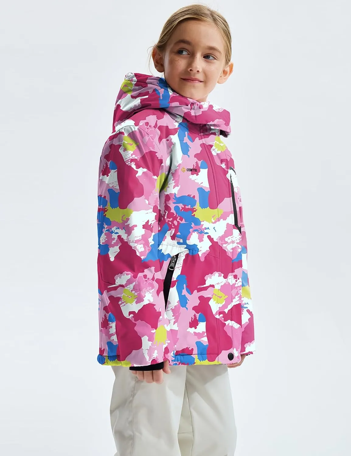 GEMYSE Girl's Waterproof Ski Snow Jacket Fleece Windproof Winter Jacket with Hood
