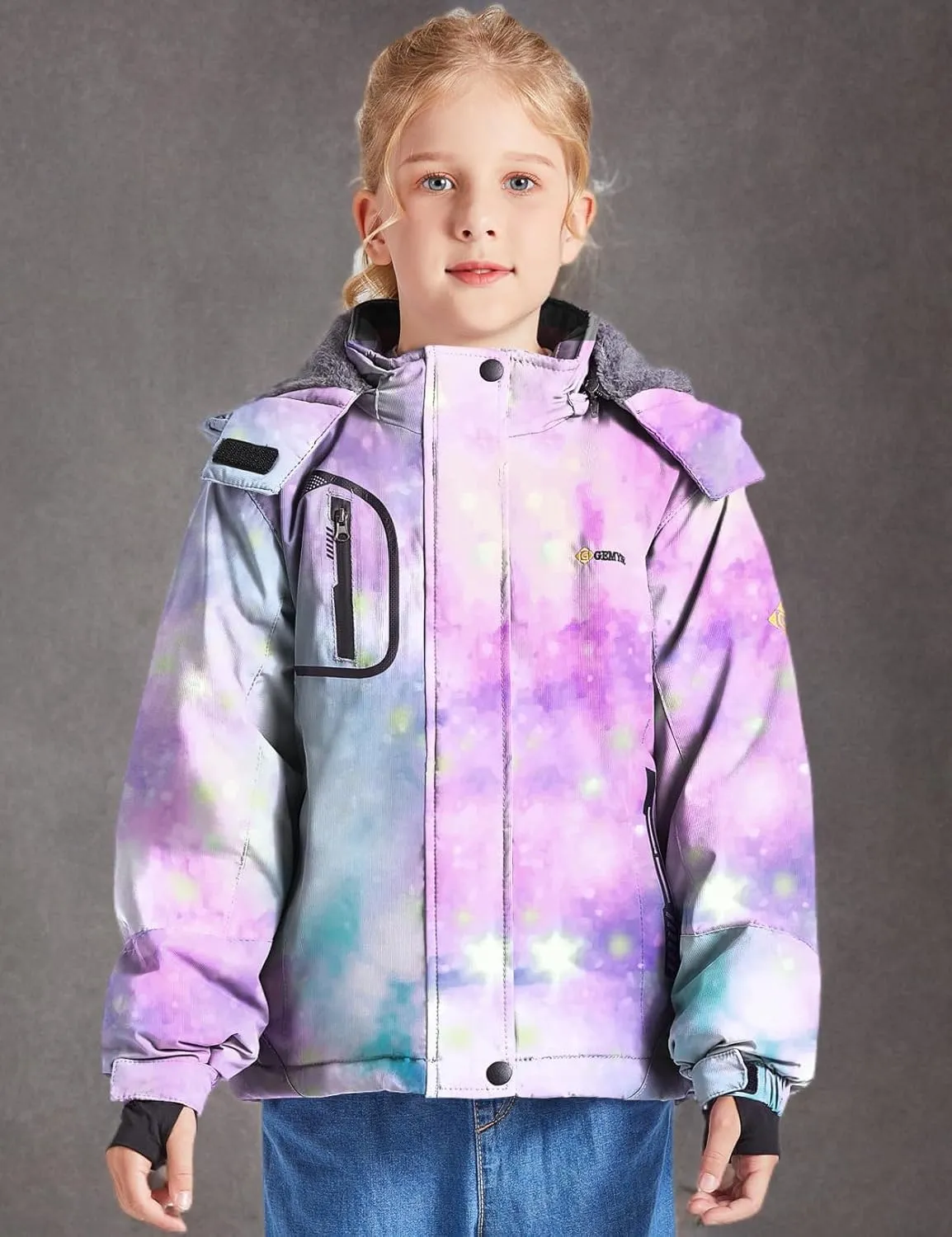GEMYSE Girl's Waterproof Ski Snow Jacket Fleece Windproof Winter Jacket with Hood