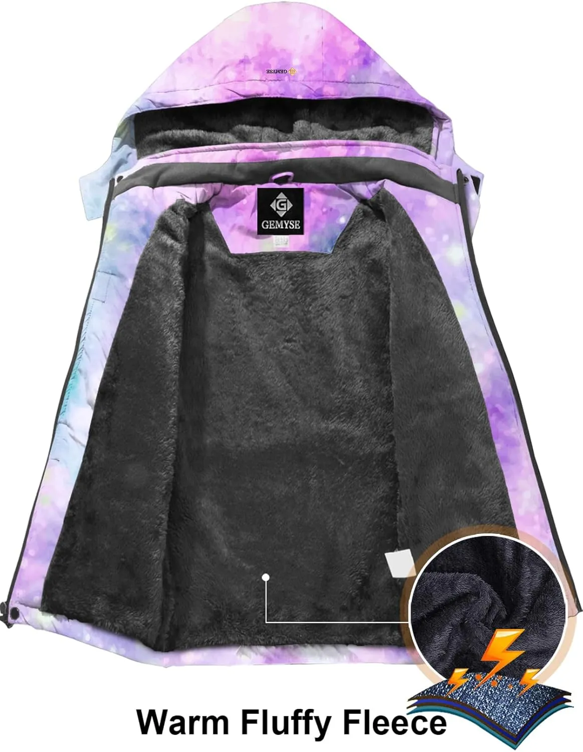GEMYSE Girl's Waterproof Ski Snow Jacket Fleece Windproof Winter Jacket with Hood