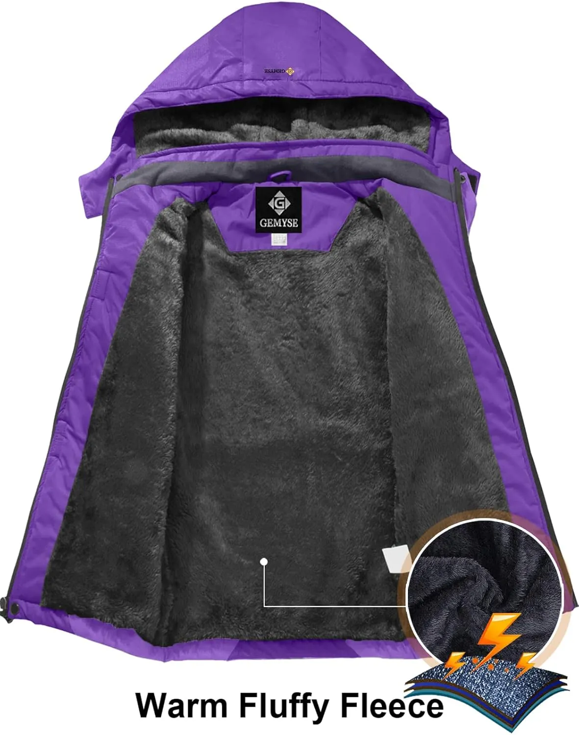 GEMYSE Girl's Waterproof Ski Snow Jacket Fleece Windproof Winter Jacket with Hood