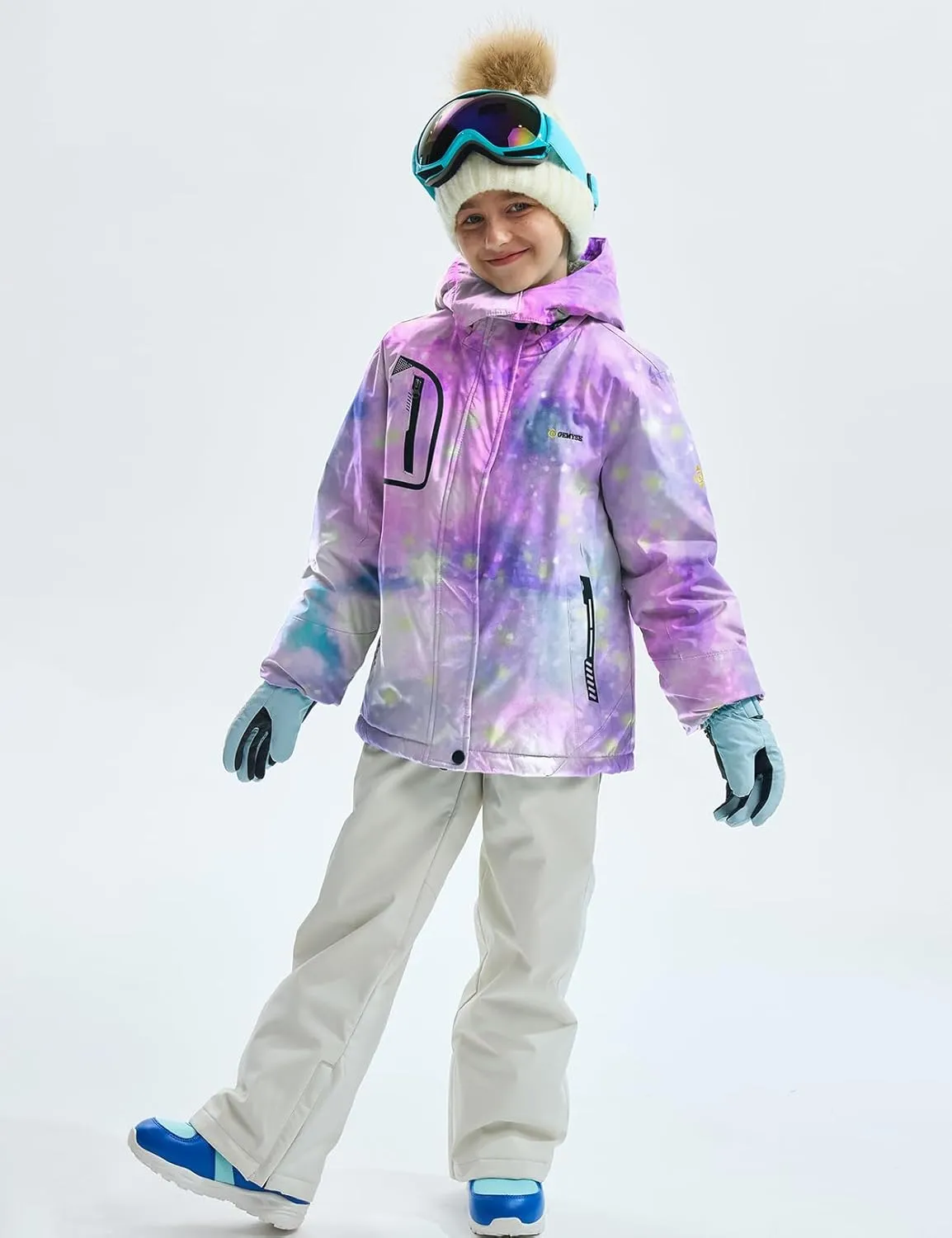GEMYSE Girl's Waterproof Ski Snow Jacket Fleece Windproof Winter Jacket with Hood