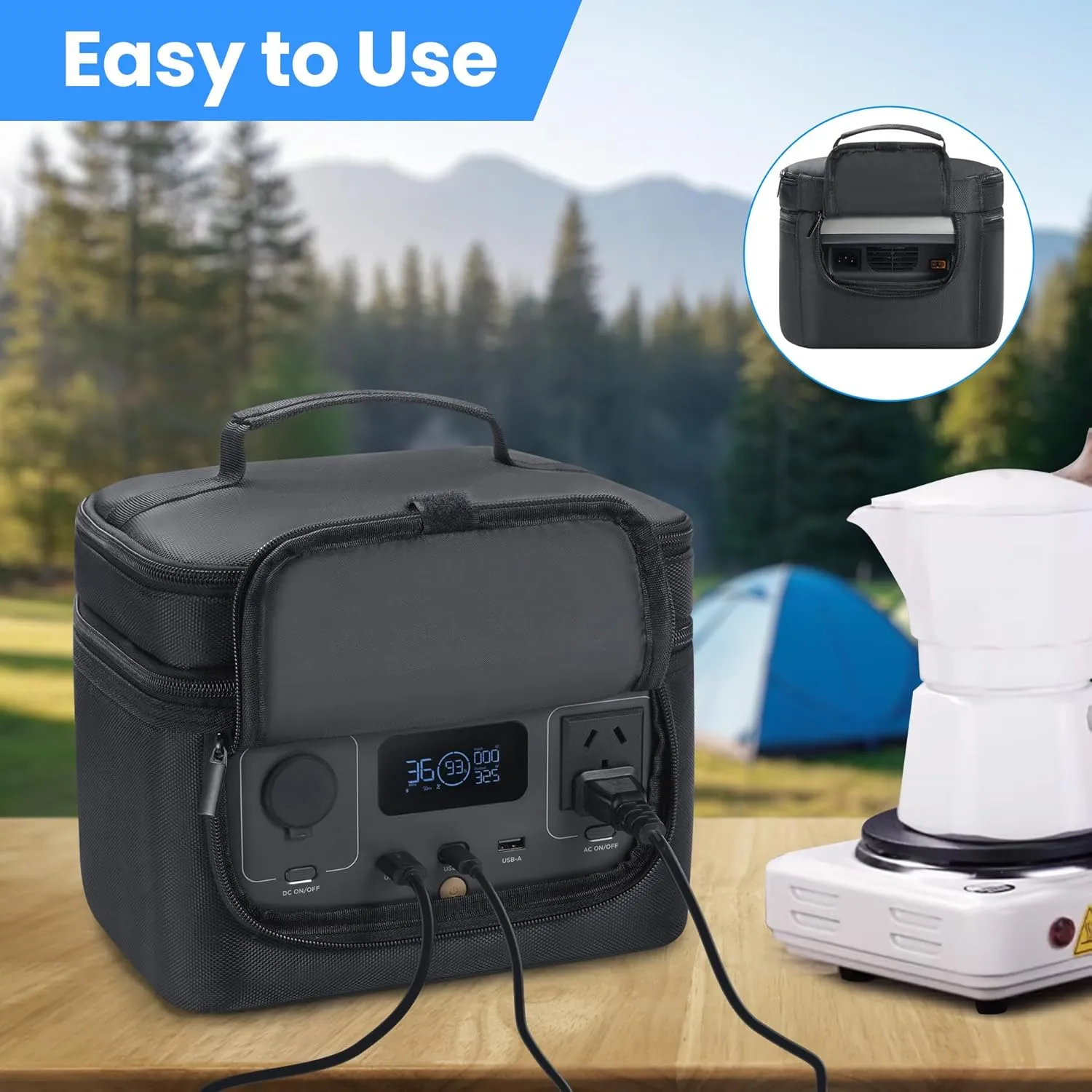 Generator Cover Compatible with ECOFLOW River 2, Soft Carrying Bag with Side Zipper, Adjustable Shoulder Strap, 9.45''8.27''5.51'' (Black, For River 2)