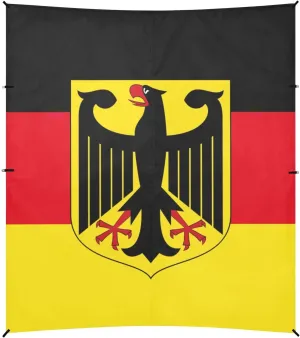 Germany Flag Silk Foldable Beach Canopy UPF50 Water-Resistant Sun Shade with Sandbags, Sand Shovel, Poles for Backyard and Camping