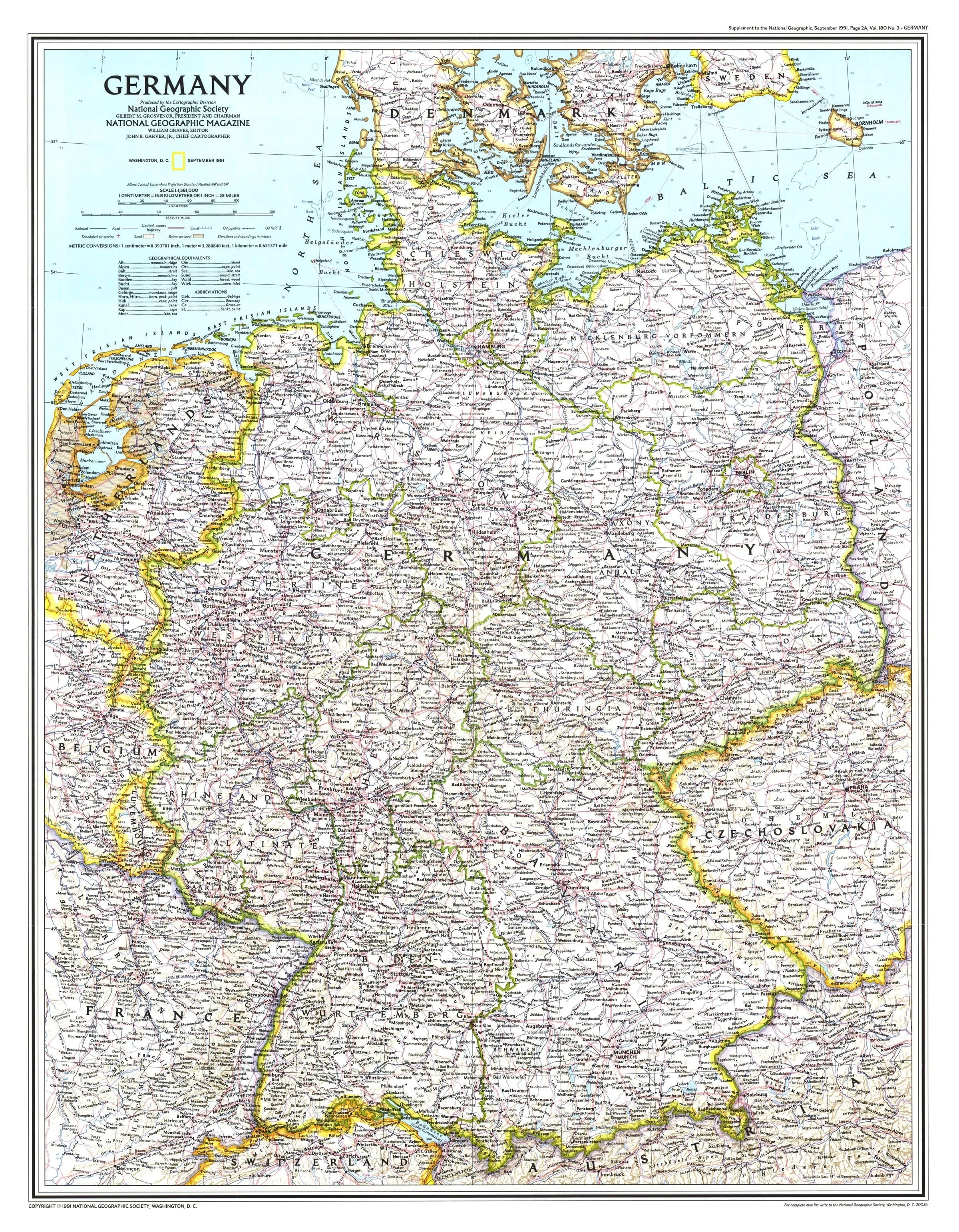 Germany Wall Map - Published 1991 by National Geographic