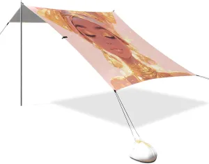 Glam Women Coral Beach Cabana Tent UPF50  Protection Easy Setup Outdoor Sun Shade with Sturdy Poles, Sandbags and Shovel for Family Trips, Picnics & Camping