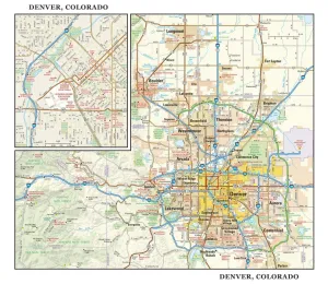 Globe Turner Denver, Colorado Wall Map, Large - 22.75" x 19.5" Laminated, Full Color, Glossy Finish, City Map