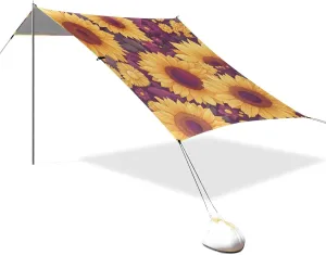 Glowing Sunflower Beach Tent & Canopy UPF50  Protection Easy Setup Portable Sun Shelter with Sturdy Poles, Sandbags and Shovel for Camping, Picnics, Backyard