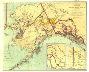 Gold and Coal Fields of Alaska Wall Map - Published 1898 by National Geographic