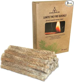 GOLDACE100% Windproof, Rainproof and Moisture- Emergency Survival Tool Kits| Long-Lasting Fire Starters for Campfires| Camping Cooking Kindling Tinder| fire Rope Hemp core| Unlimited Shelf Life