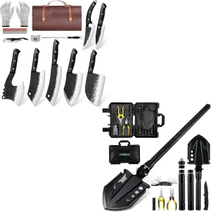 Golden Bird Butcher Knife Set & Multi-Tool Folding Camping Shovel Set