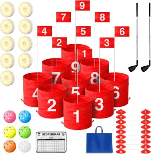 Golf Games, Golf Yard Games with LED Light and Club, Portable Golf Practice Outdoor Games 9 Hole Set, Golf Bucket for Home Adults Kids Lawn, Beach, Yard, Camping (LHPY-0009)