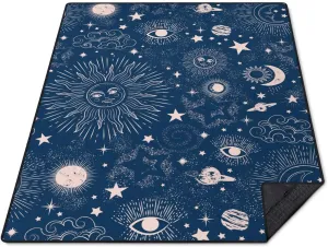 Gothic Picnic Blankets Waterproof Foldable,80″X80″ Sun and Moon Thick Picnic Mat Outdoor Blanket for Grass,Blue Large Beach Blanket Sandproof Picnic Accessories for Camping Picnic Party Park