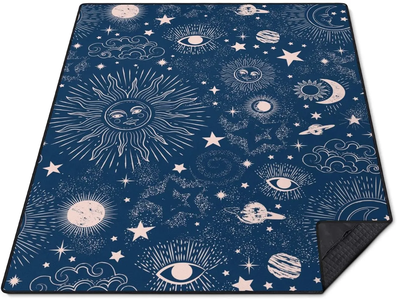 Gothic Picnic Blankets Waterproof Foldable,80″X80″ Sun and Moon Thick Picnic Mat Outdoor Blanket for Grass,Blue Large Beach Blanket Sandproof Picnic Accessories for Camping Picnic Party Park