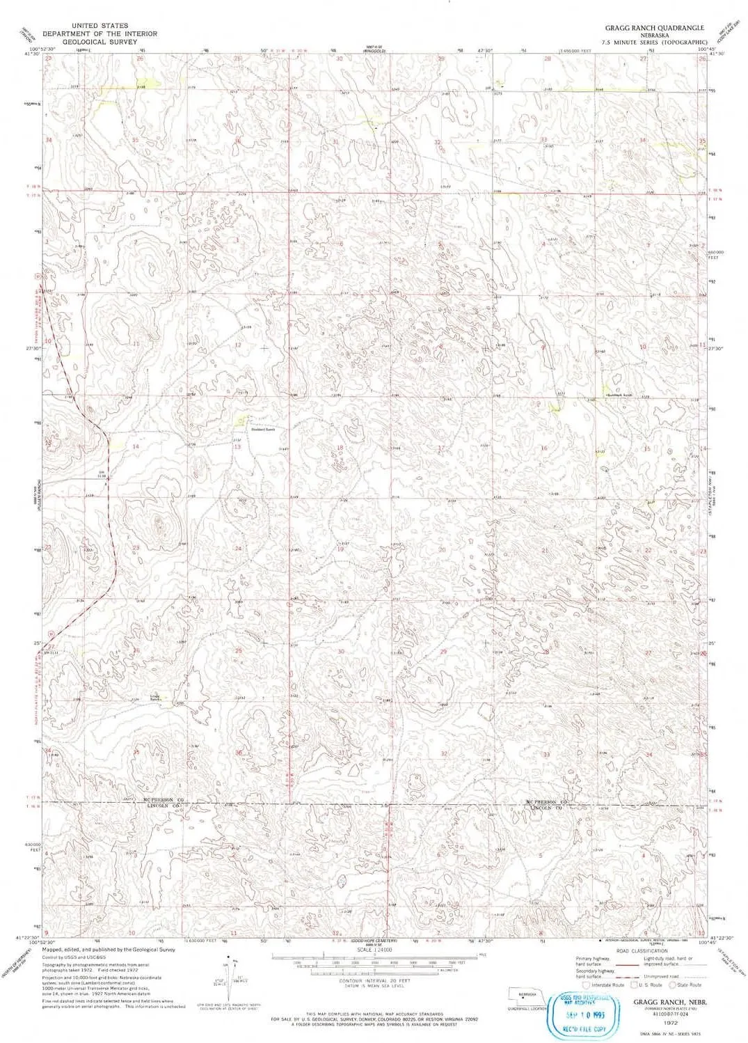 Gragg Ranch NE topo map, 1:24000 Scale, 7.5 X 7.5 Minute, Historical, 1972, Updated 1993, 26.9 x 22 in