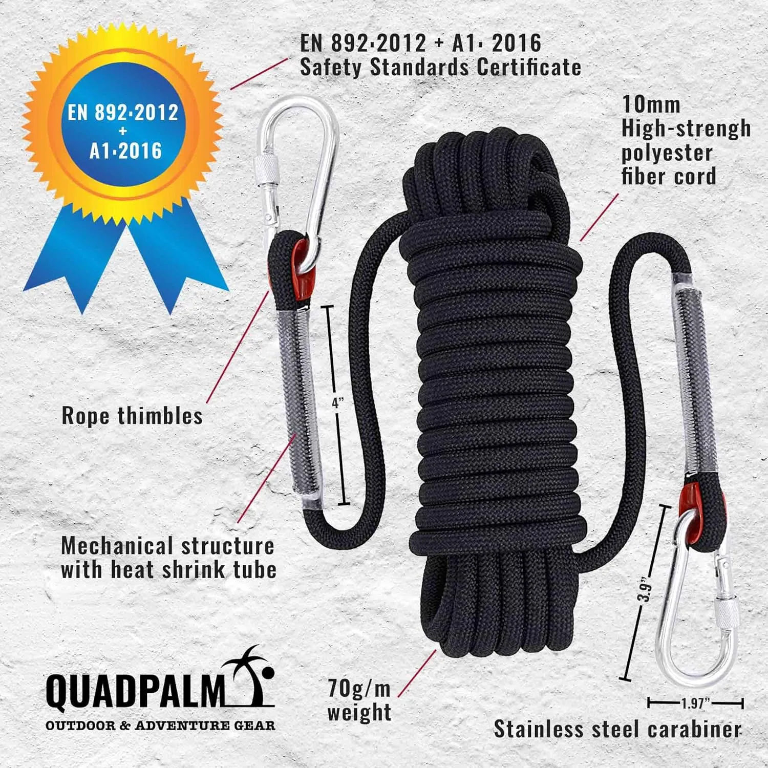 Grappling Hook and Rope 10M (32ft) - Multifunctional Heavy Duty Survival Hook - 4 Stainless Steel Folding Claws - Survival Gear - Outdoors Camping Hiking