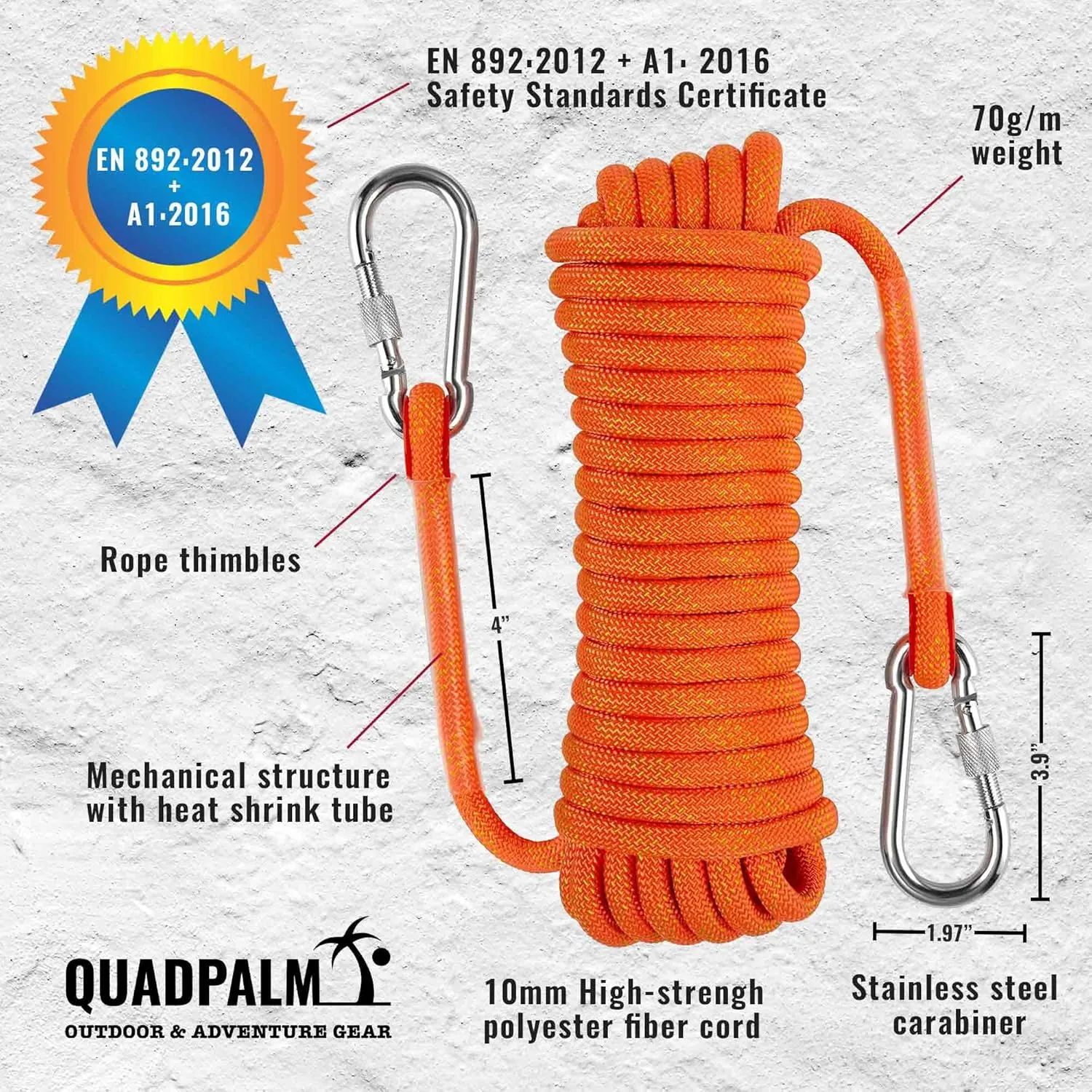 Grappling Hook and Rope 10M (32ft) - Multifunctional Heavy Duty Survival Hook - 4 Stainless Steel Folding Claws - Survival Gear - Outdoors Camping Hiking