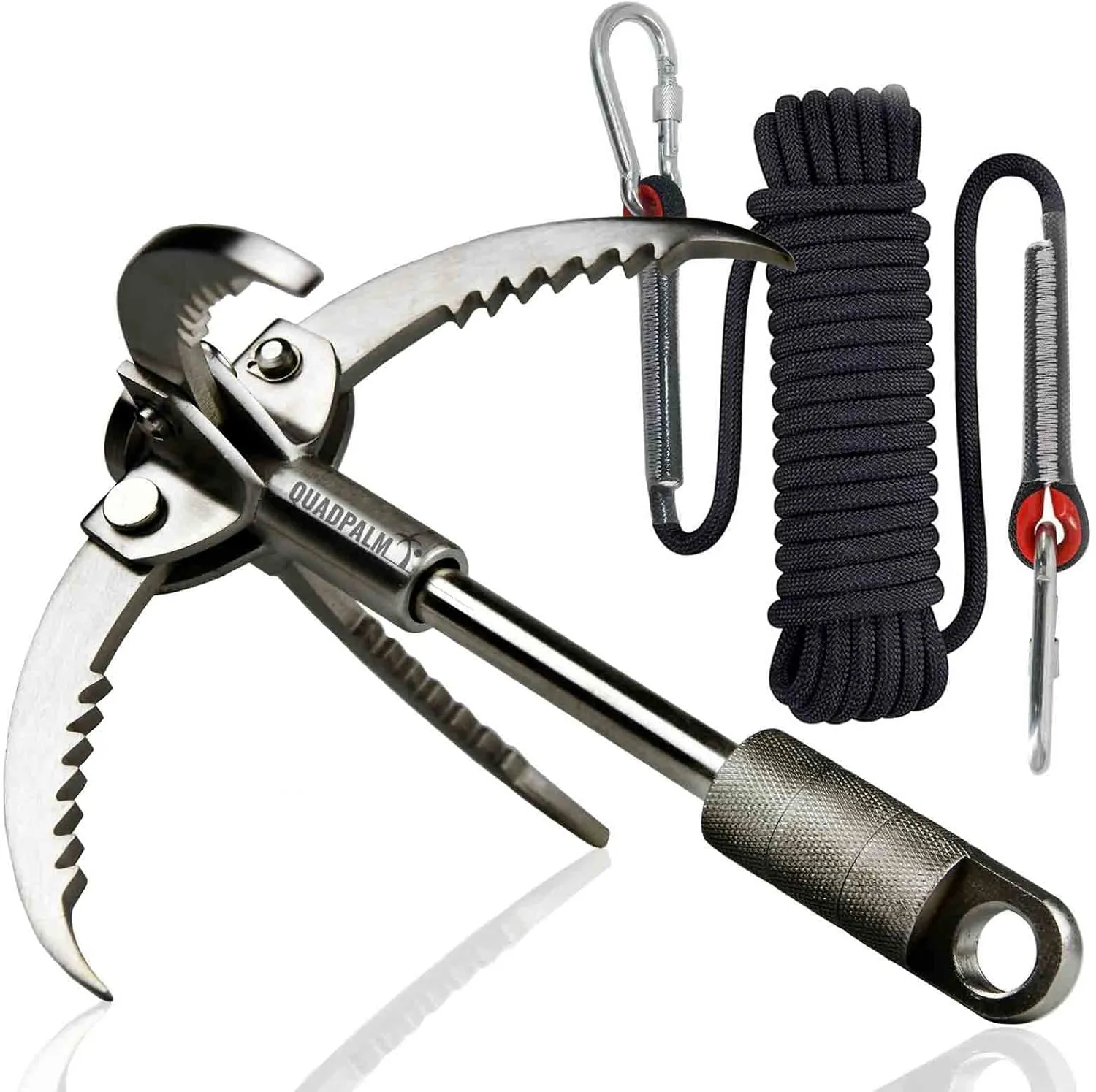 Grappling Hook and Rope 10M (32ft) - Multifunctional Heavy Duty Survival Hook - 4 Stainless Steel Folding Claws - Survival Gear - Outdoors Camping Hiking