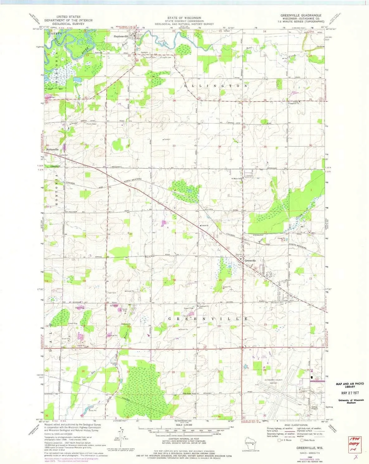 Greenville WI topo map, 1:24000 Scale, 7.5 X 7.5 Minute, Historical, 1969, Updated 1976, 27.25 x 21.51 in