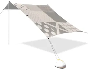 Grey Patchwork Pattern Designed UPF50 Foldable Beach Canopy Lightweight Outdoor Sun Shade with Sandbags, Sand Shovel, Poles for Camping, Picnics, Backyard paraguas para Playa