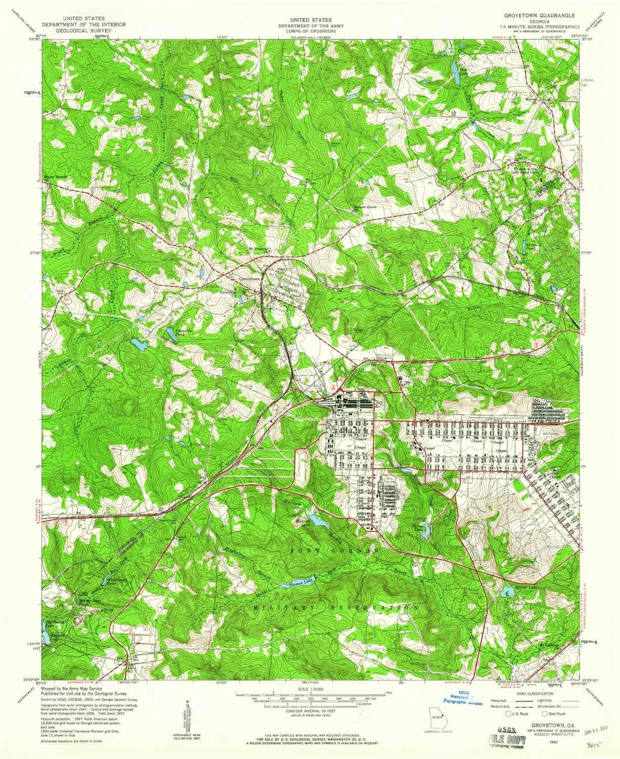 Grovetown GA topo map, 1:24000 Scale, 7.5 X 7.5 Minute, Historical, 1957, Updated 1980, 26.9 x 22 in