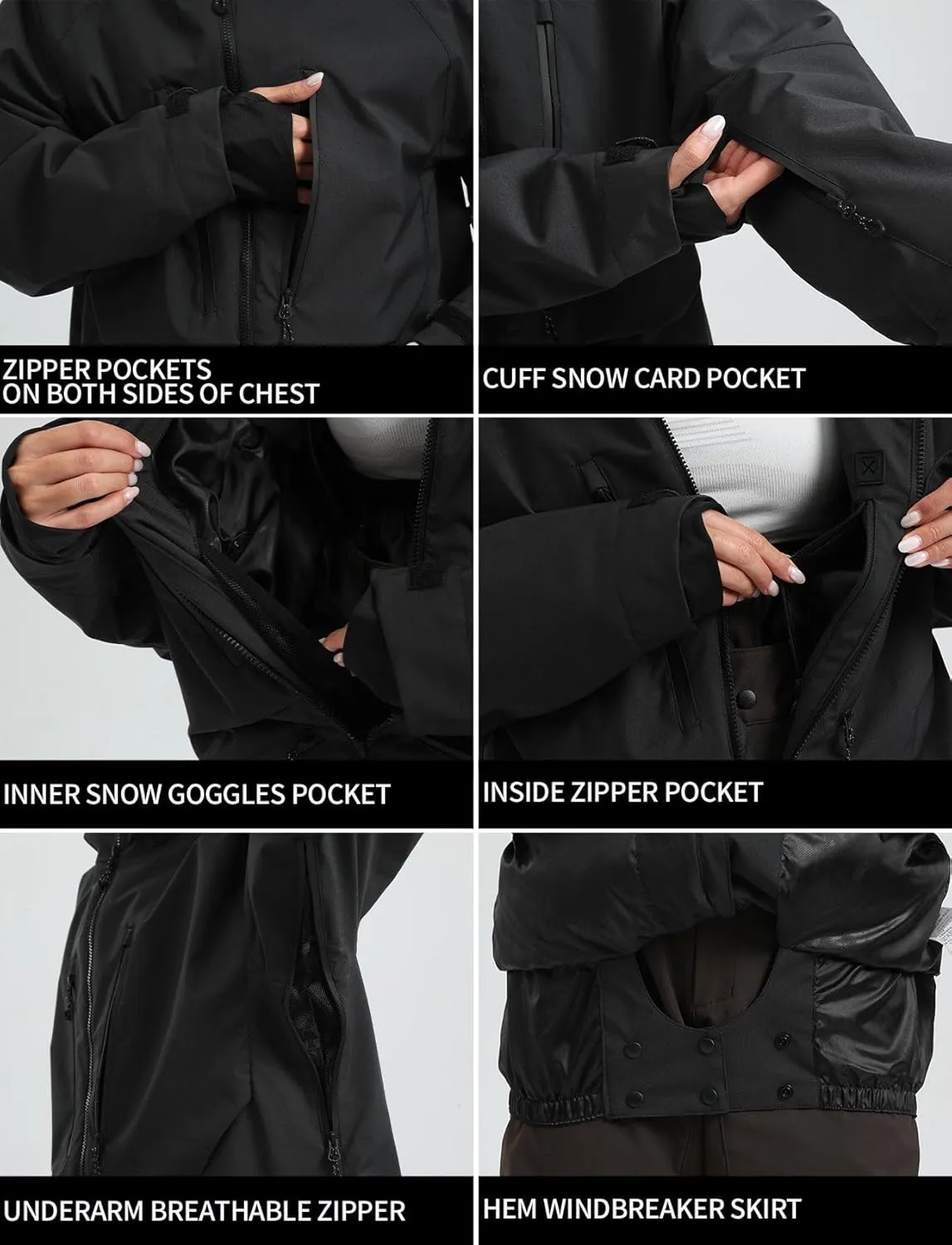 GSOU SNOW Mens Snowboard Jacket Womens Ski Coat Waterproof Insulated Snow Coat Winter Hooded Mountain Jackets