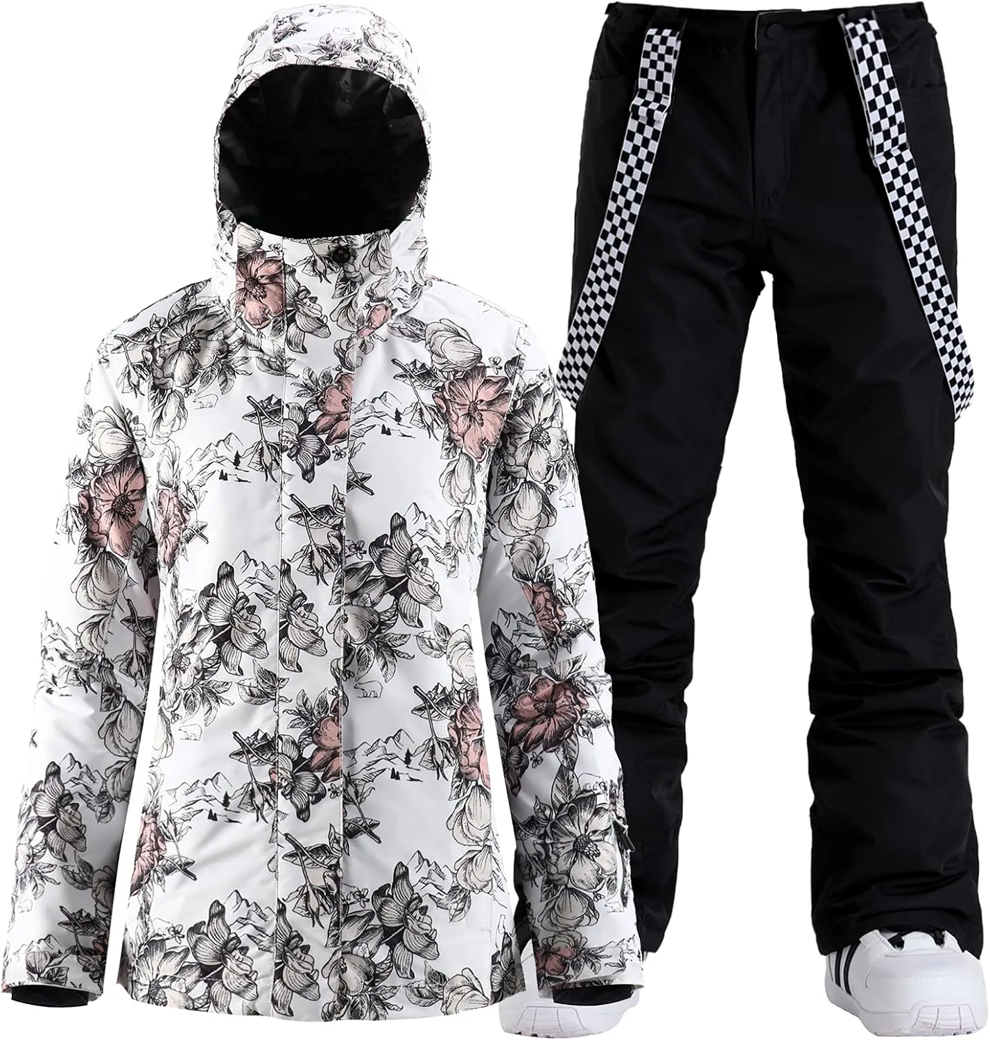 GSOU SNOW Women's Ski Jackets and Pants Set Snowboarding Snowsuit Snow Coat Hooded Waterproof Windproof