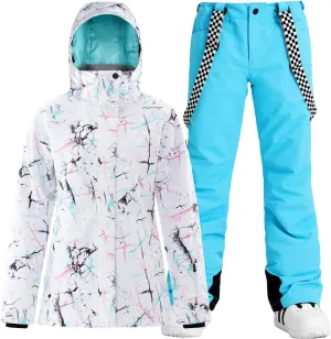 GSOU SNOW Women's Ski Jackets and Pants Set Snowboarding Snowsuit Snow Coat Hooded Waterproof Windproof