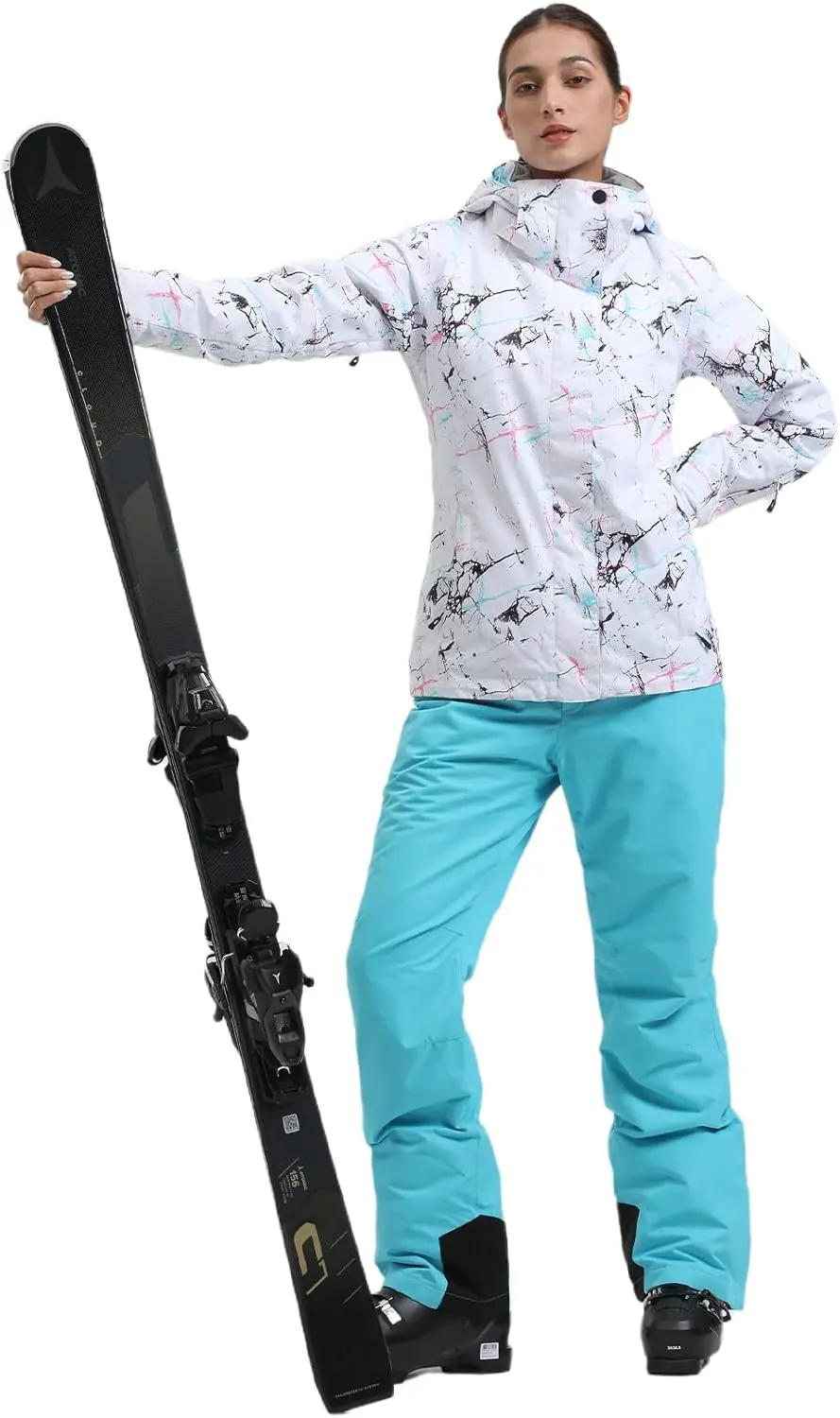 GSOU SNOW Women's Ski Jackets and Pants Set Snowboarding Snowsuit Snow Coat Hooded Waterproof Windproof