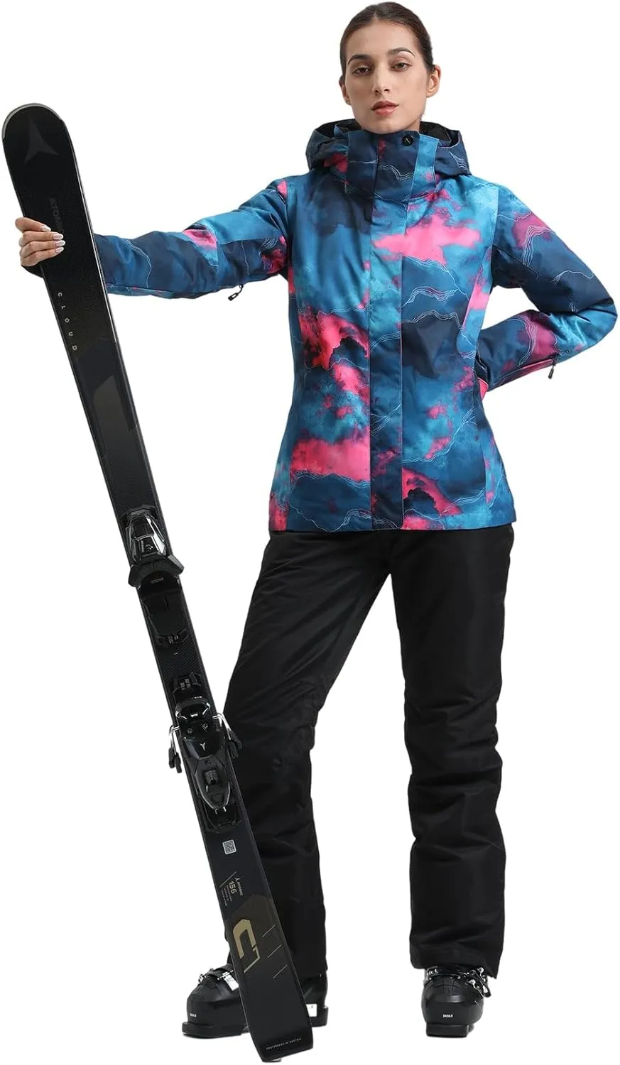GSOU SNOW Women's Ski Jackets and Pants Set Snowboarding Snowsuit Snow Coat Hooded Waterproof Windproof